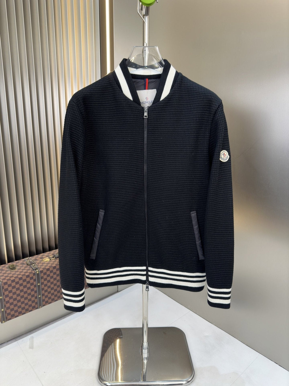 Moncler Black Striped-Trim Bomber Jacket