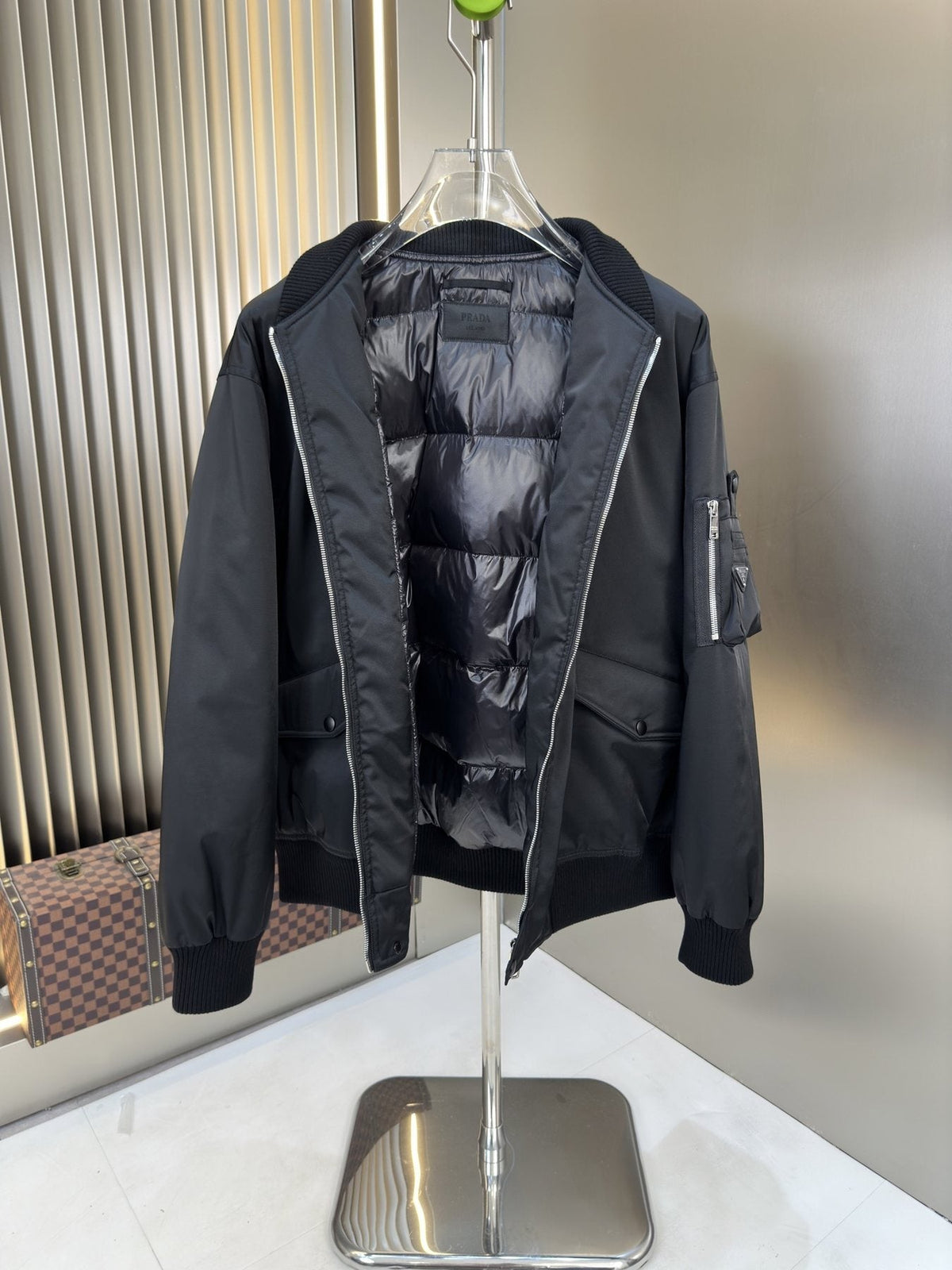 Prada Black Zip-Front Bomber Jacket
