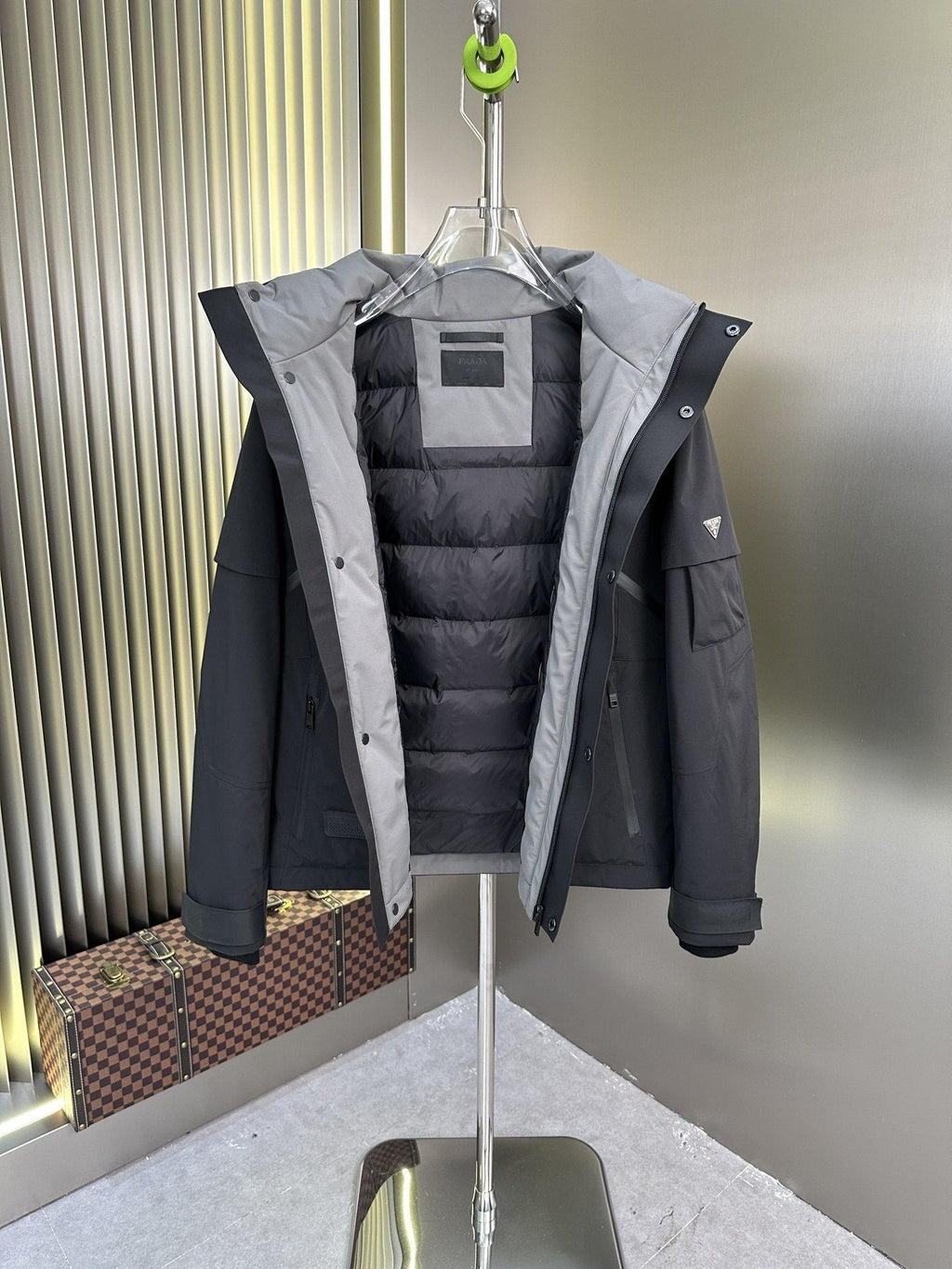 Prada Dark Grey Hooded Two-Piece Jacket Set