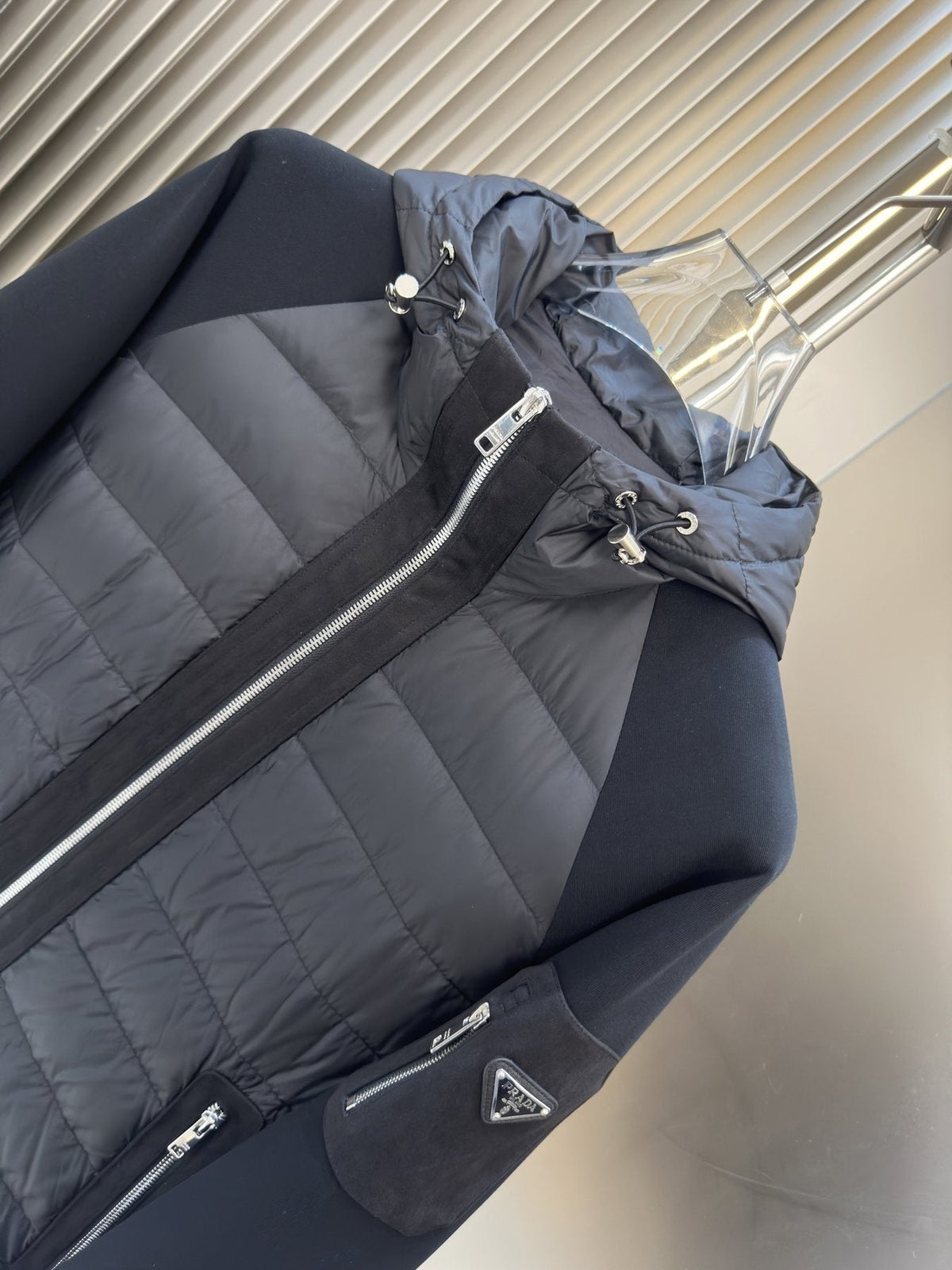 Prada Black Hooded Quilted Puffer Jacket