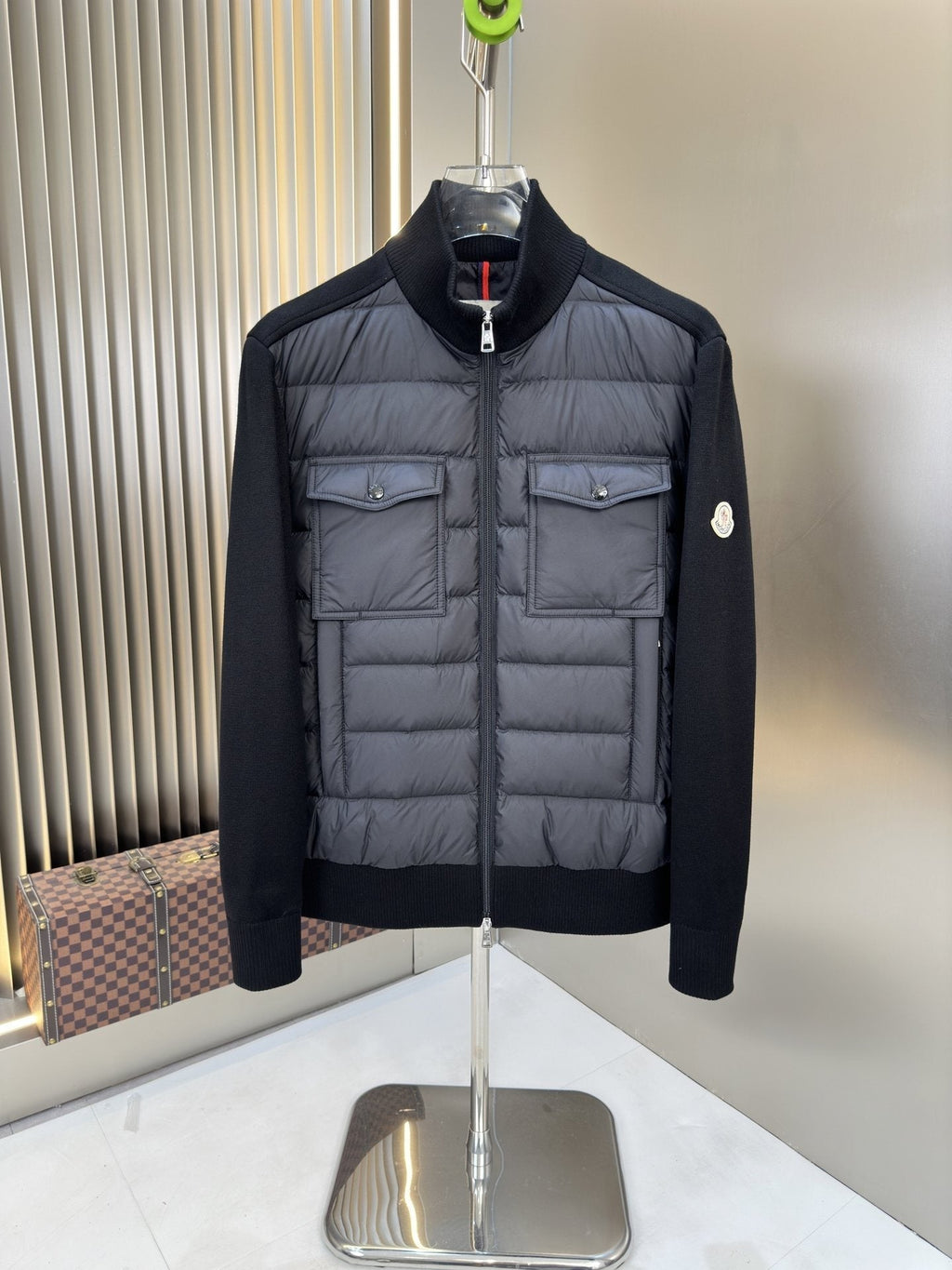 Moncler Padded Knit-Sleeve Jacket