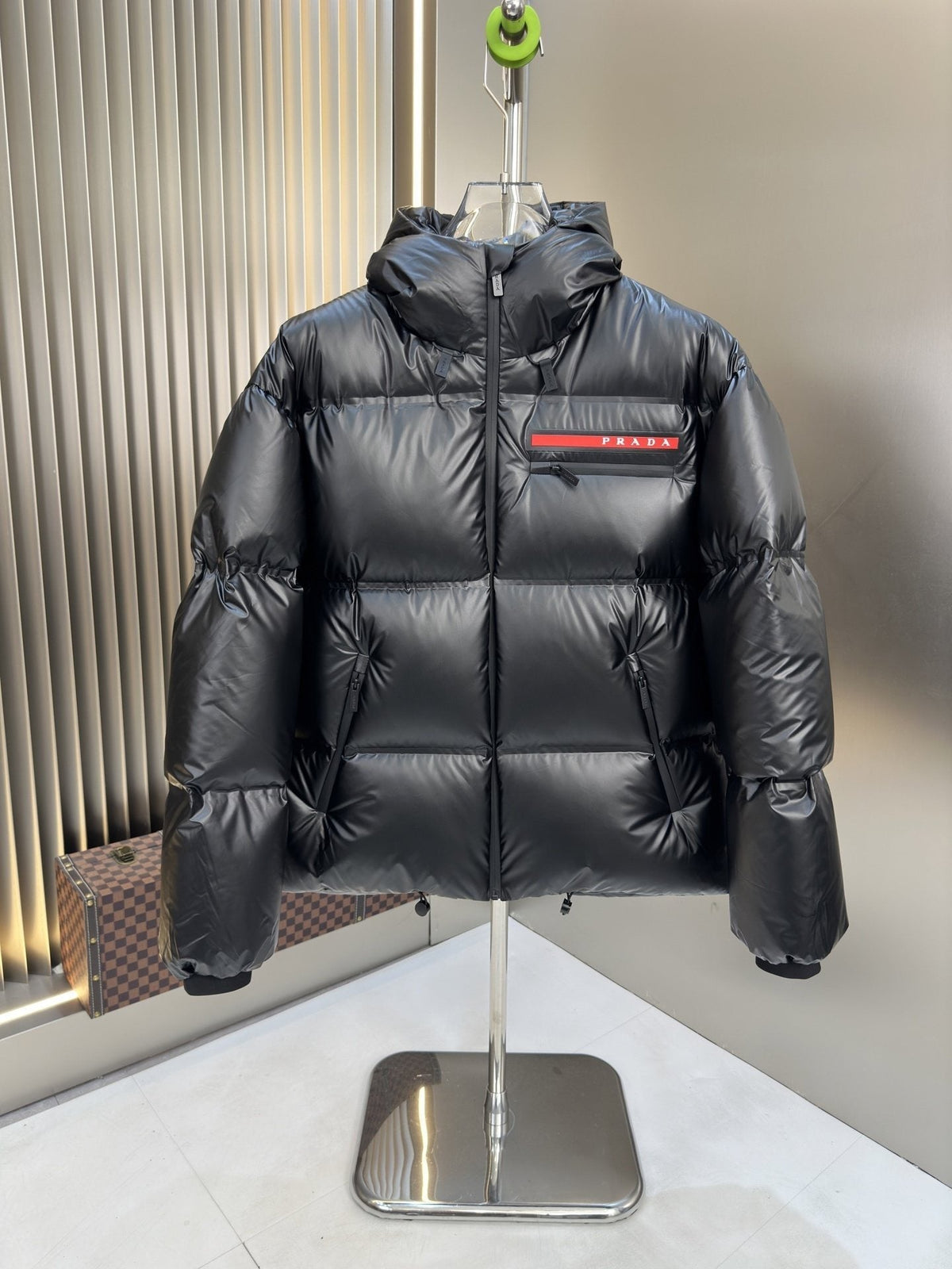 Prada Black Hooded Quilted Puffer Jacket