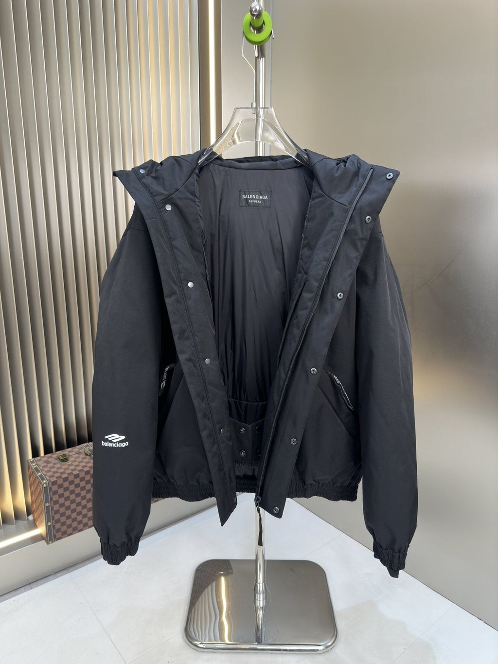 Balenciaga Black Hooded Insulated Zip-Front Coat