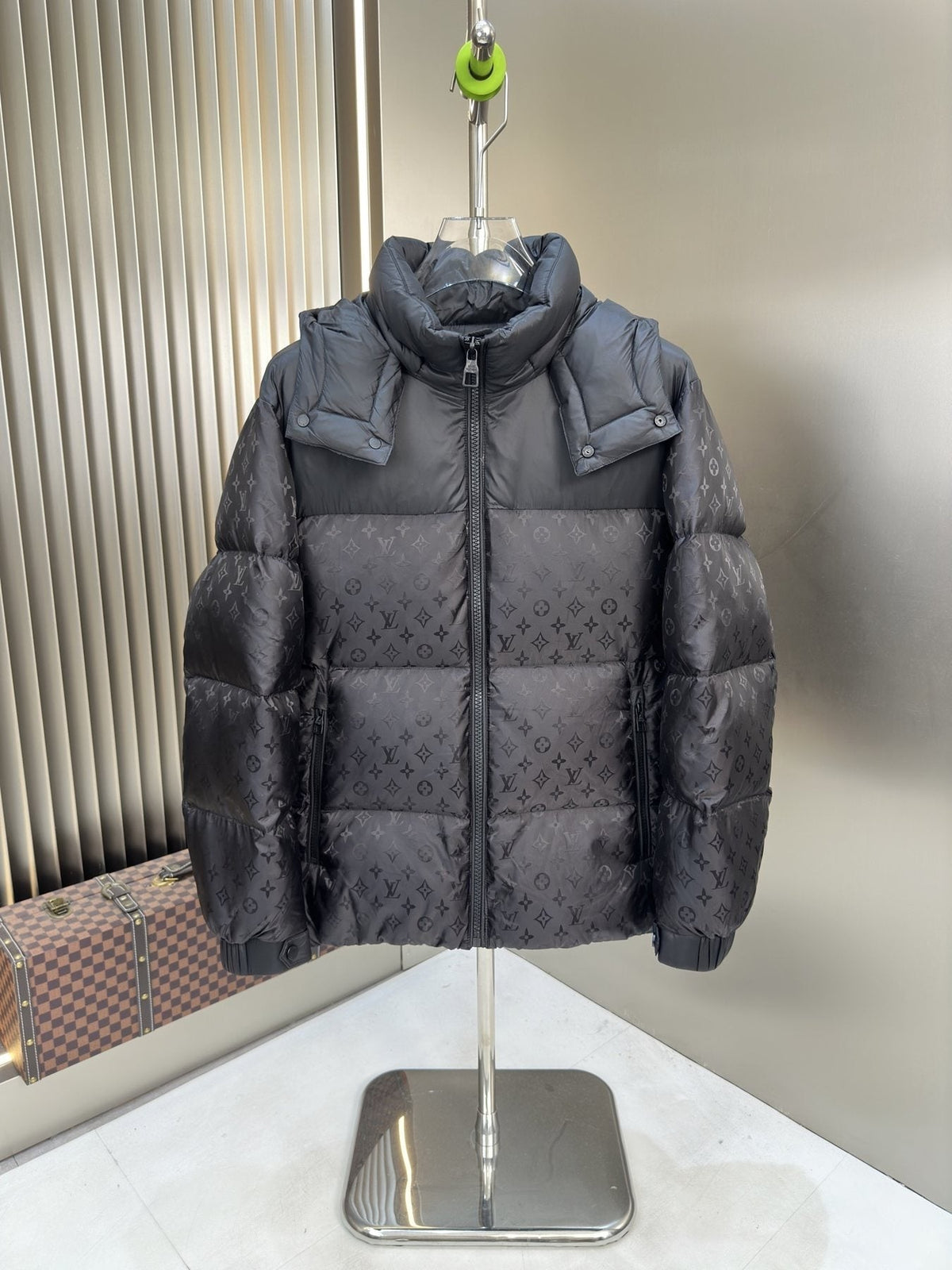 LV Hooded Tonal Monogram Puffer Coat