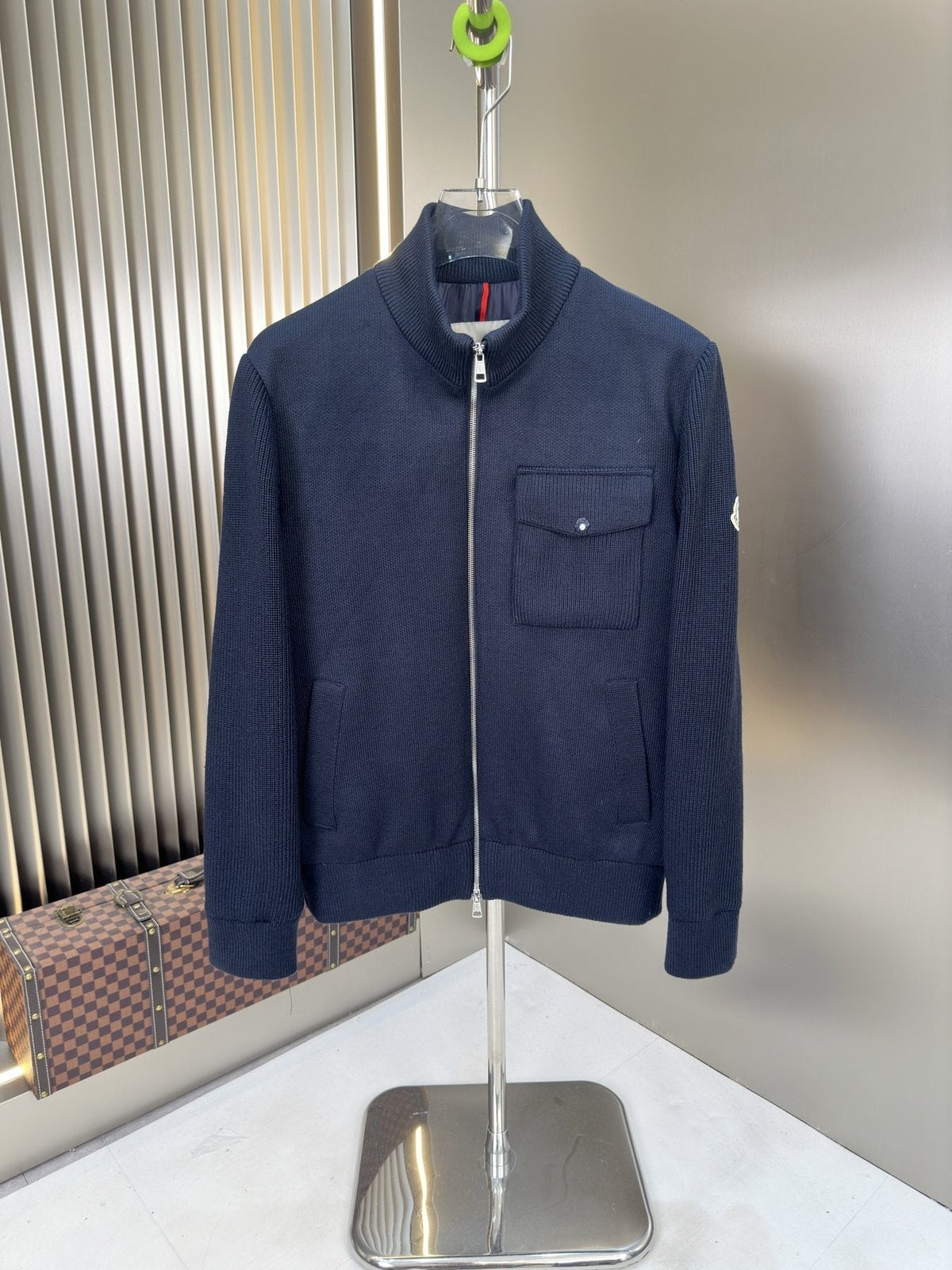 Moncler Stand-Collar Quilted-Back Zip Coat