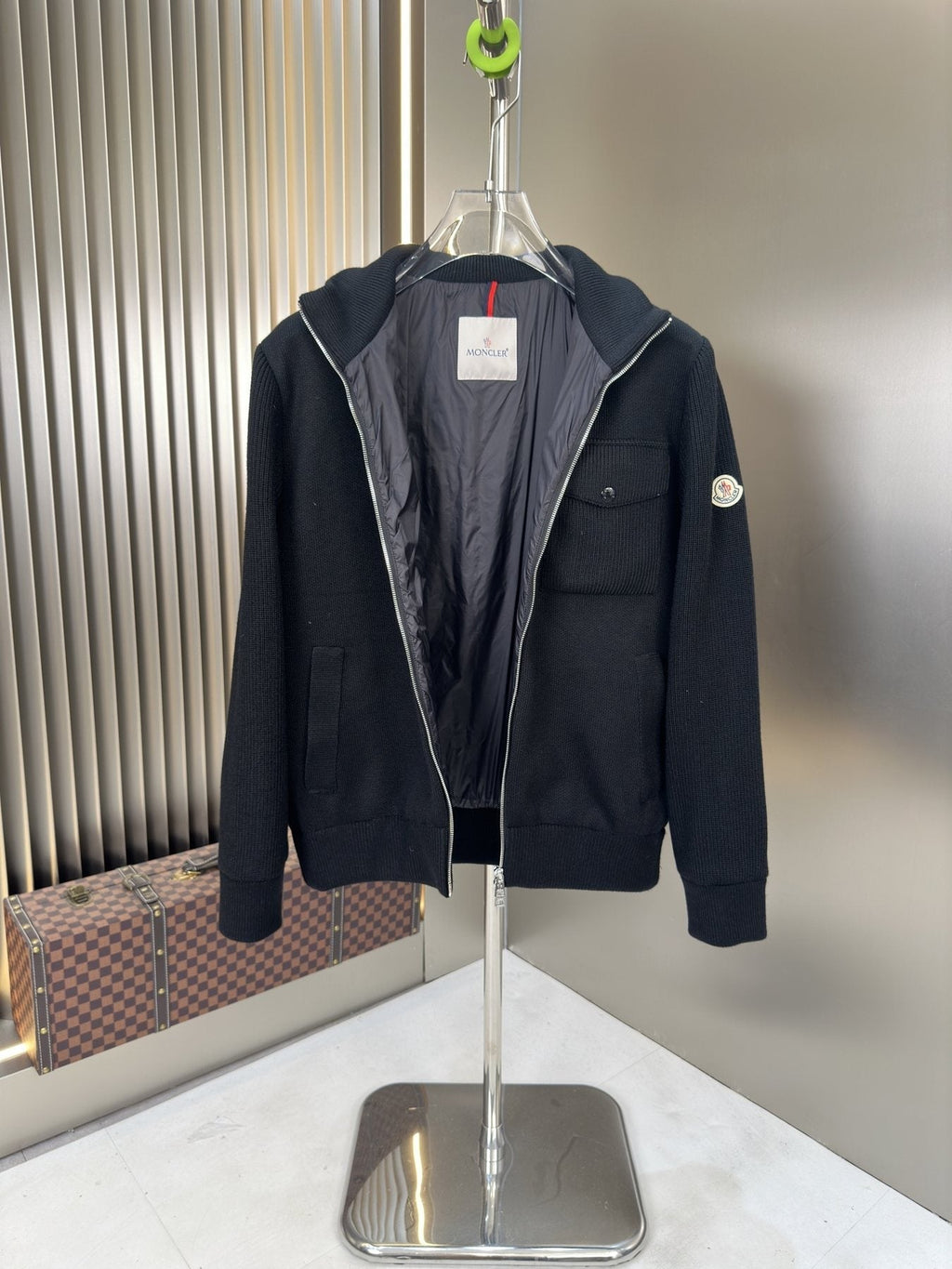 Moncler Stand-Collar Quilted-Back Zip Coat