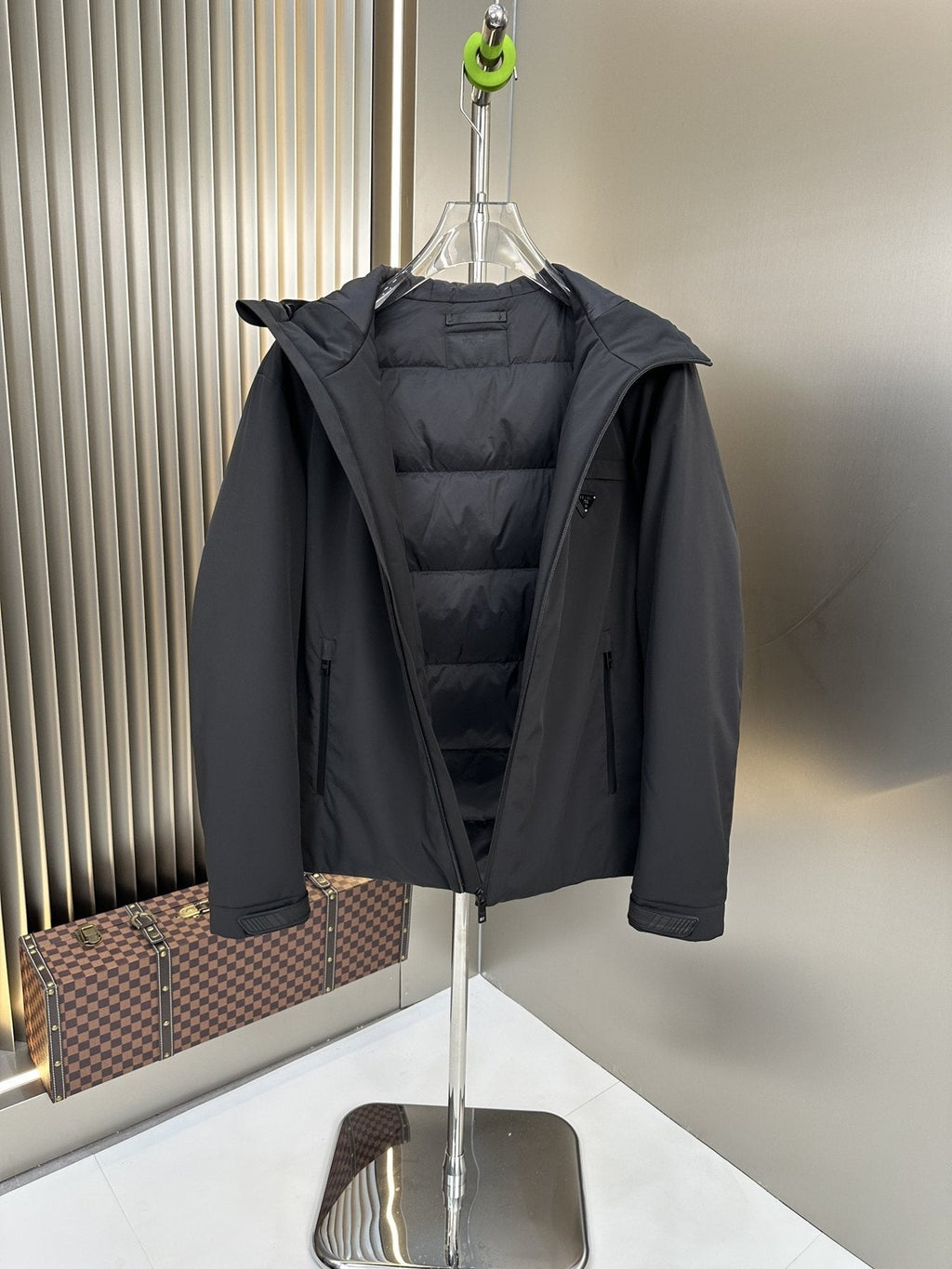 Prada Dark Grey Hooded Puffer Jacket
