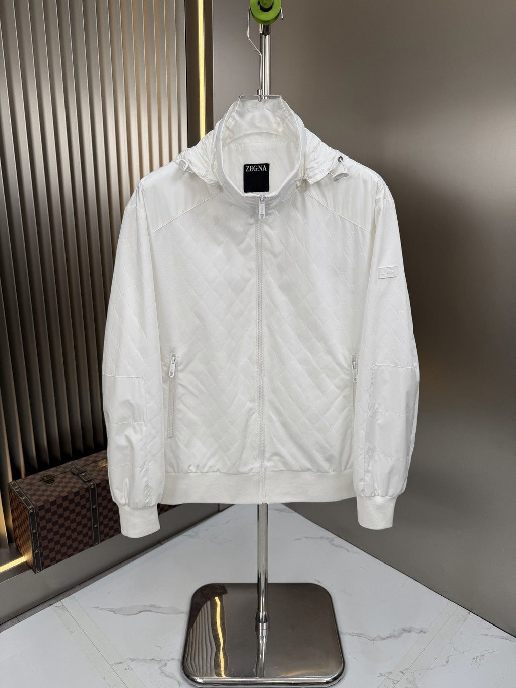 Zegna Hooded Tonal Pattern Zip Jacket
