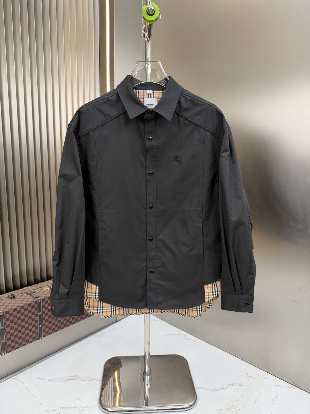 Burberry Plaid-Lined Button-Front Jacket