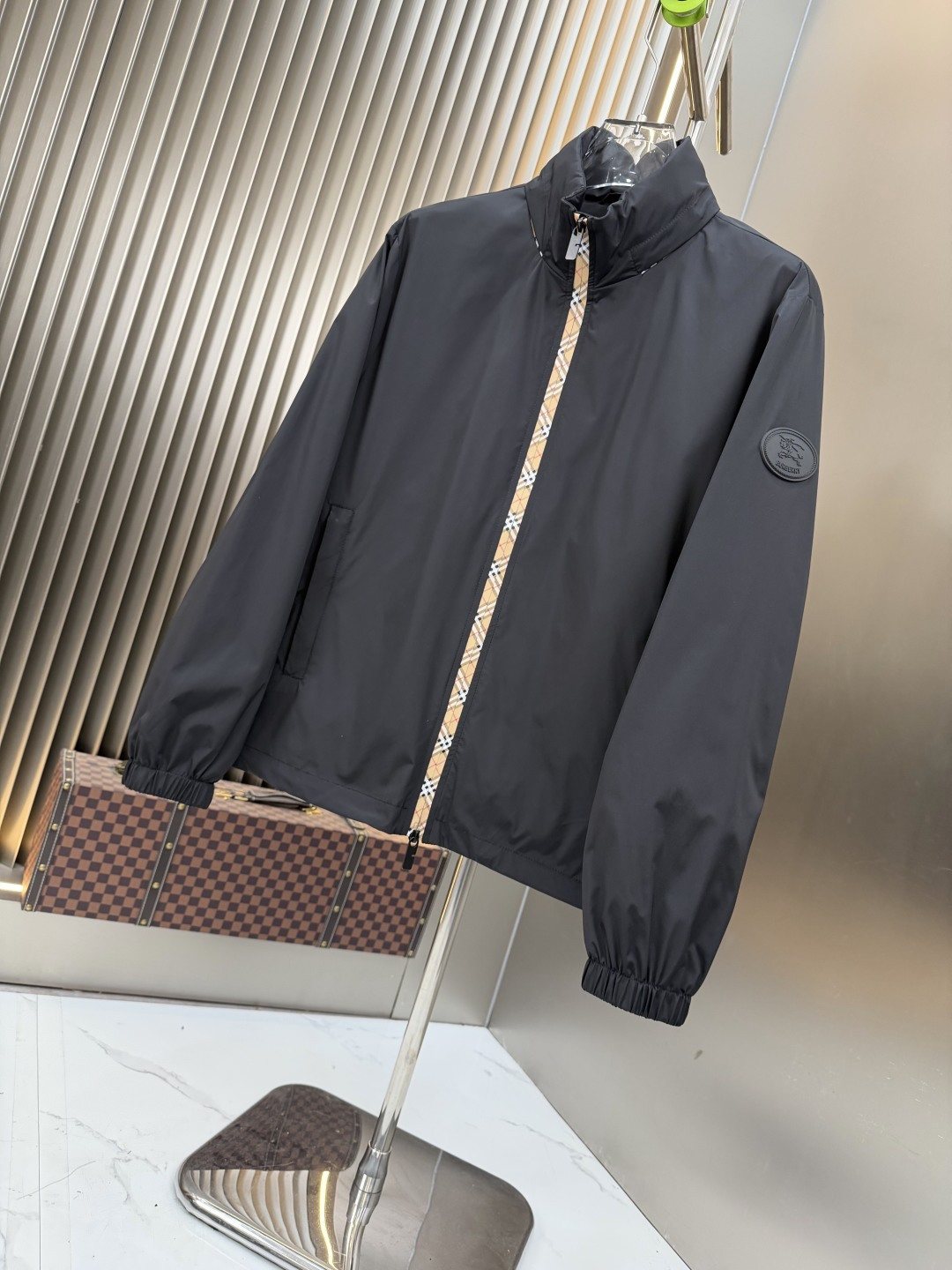 Burberry Black Check-Trim Hooded Jacket