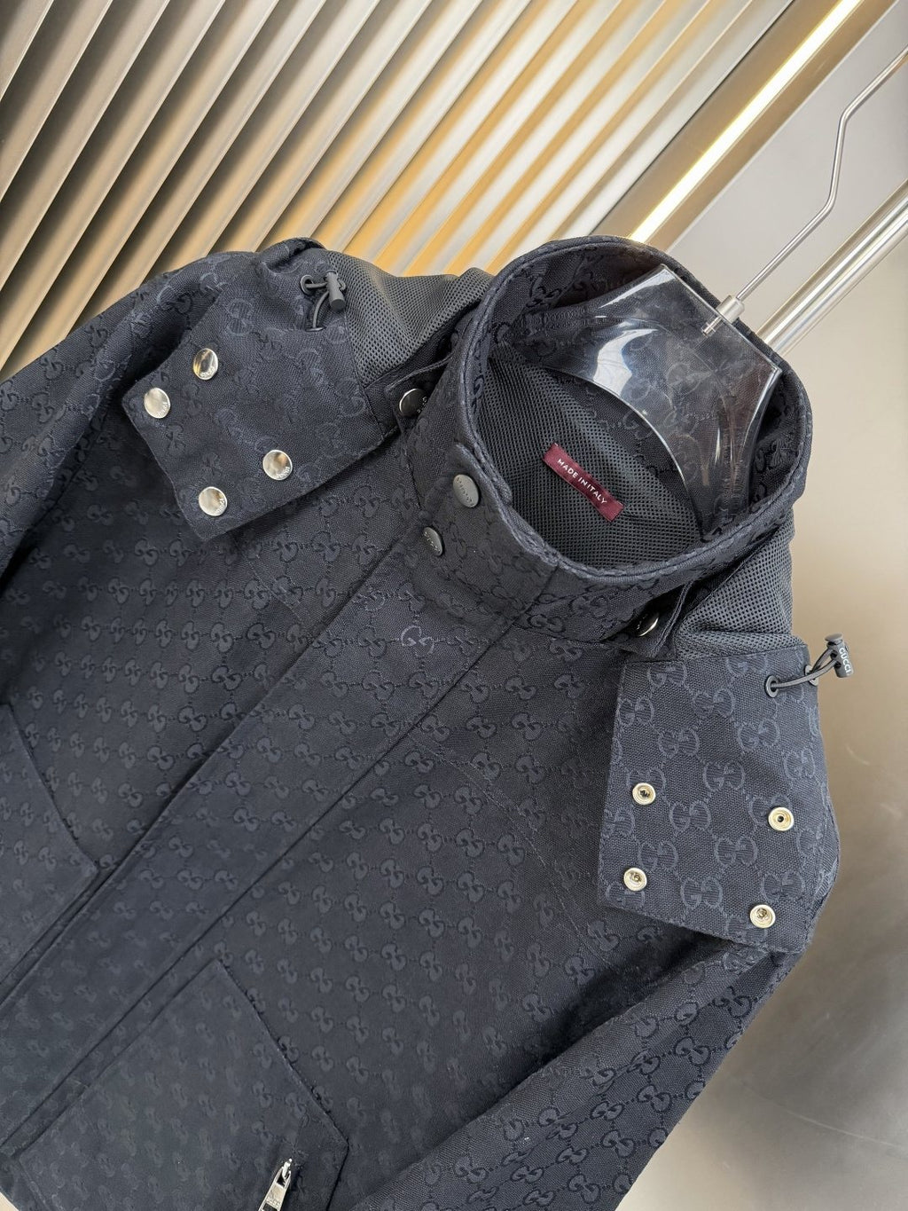 Gucci Black Tonal Monogram Hooded Jacket