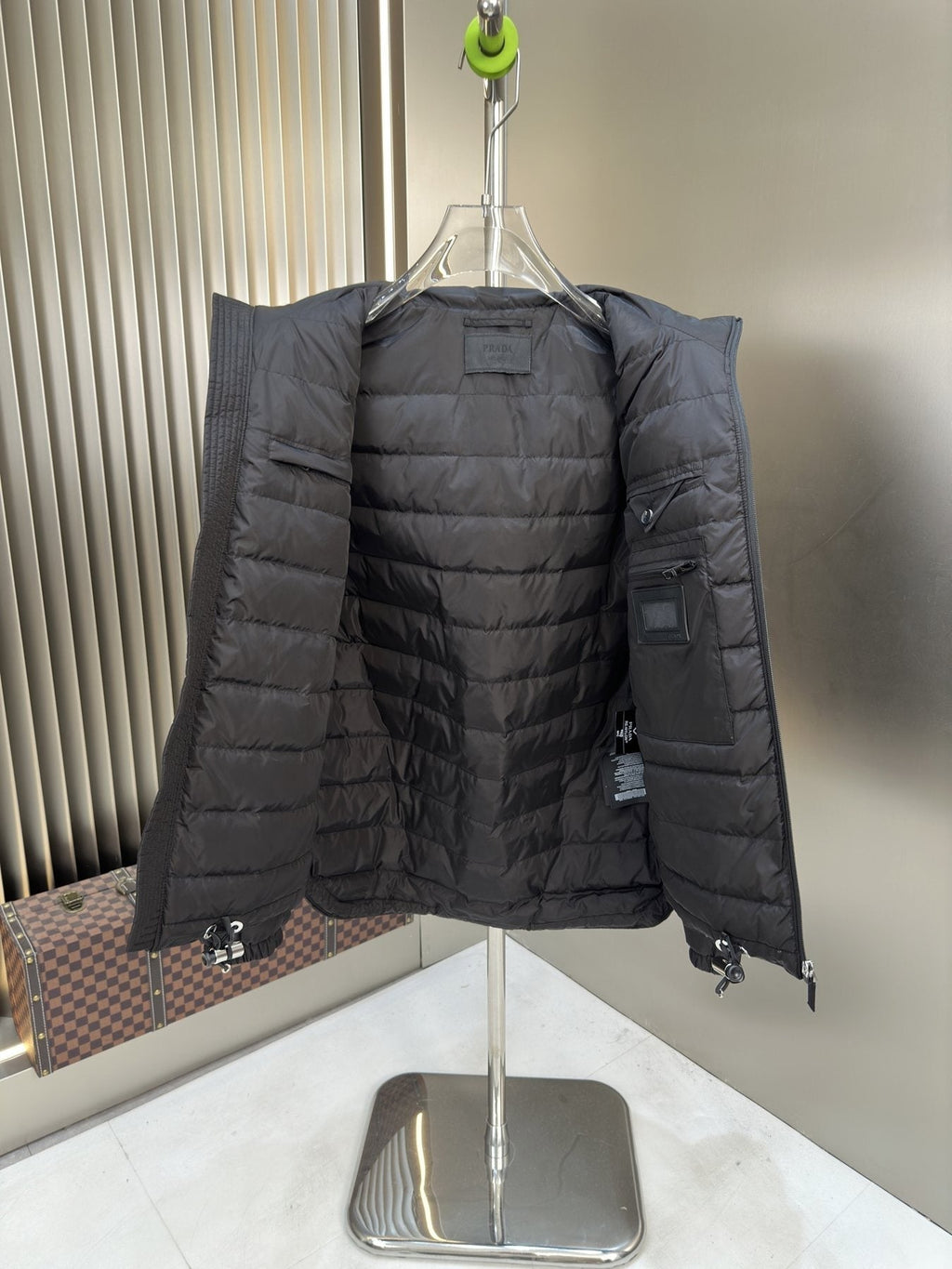 Prada Hooded Puffer Jacket with Triangle Chest Badge