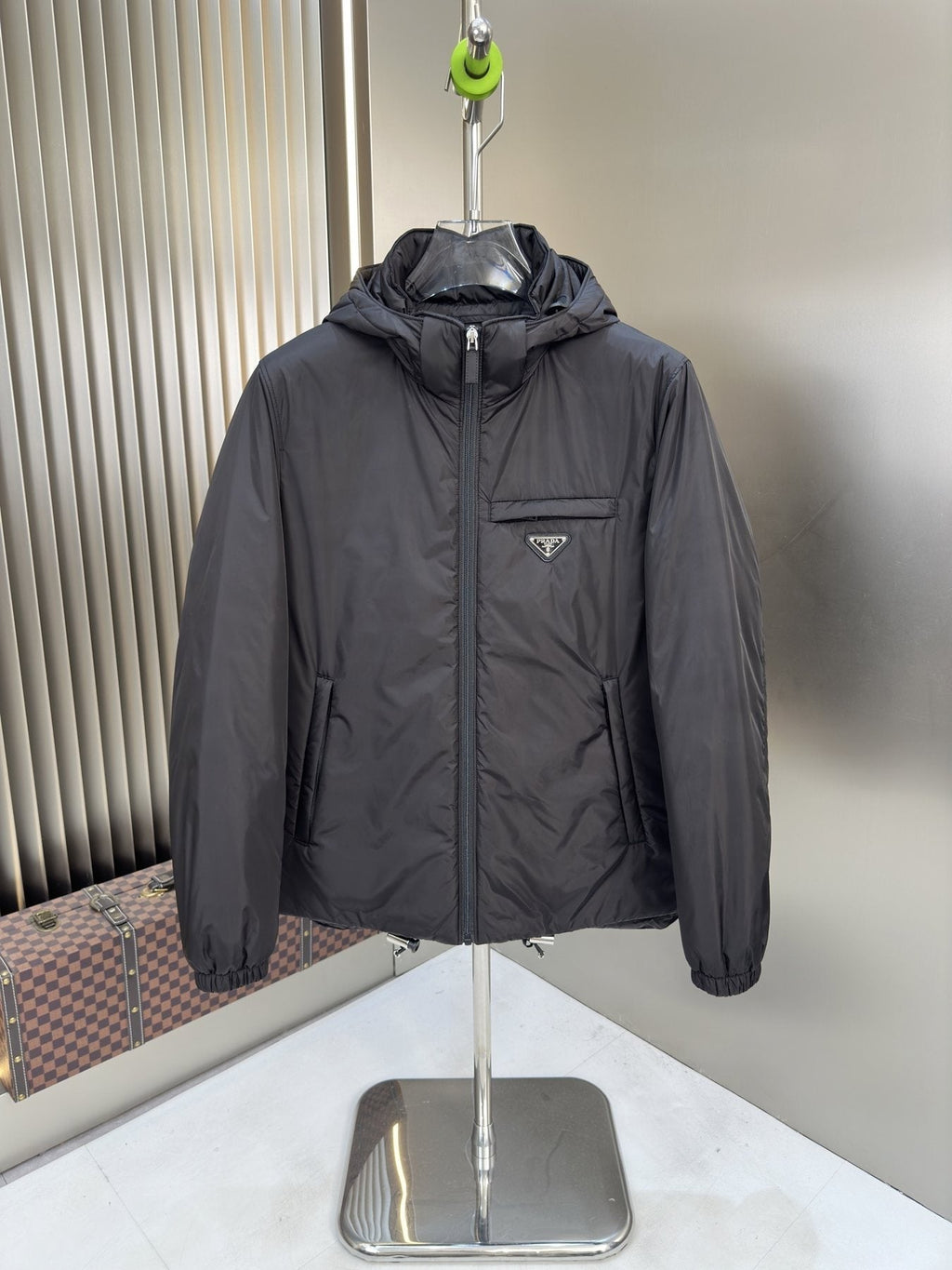 Prada Hooded Puffer Jacket with Triangle Chest Badge