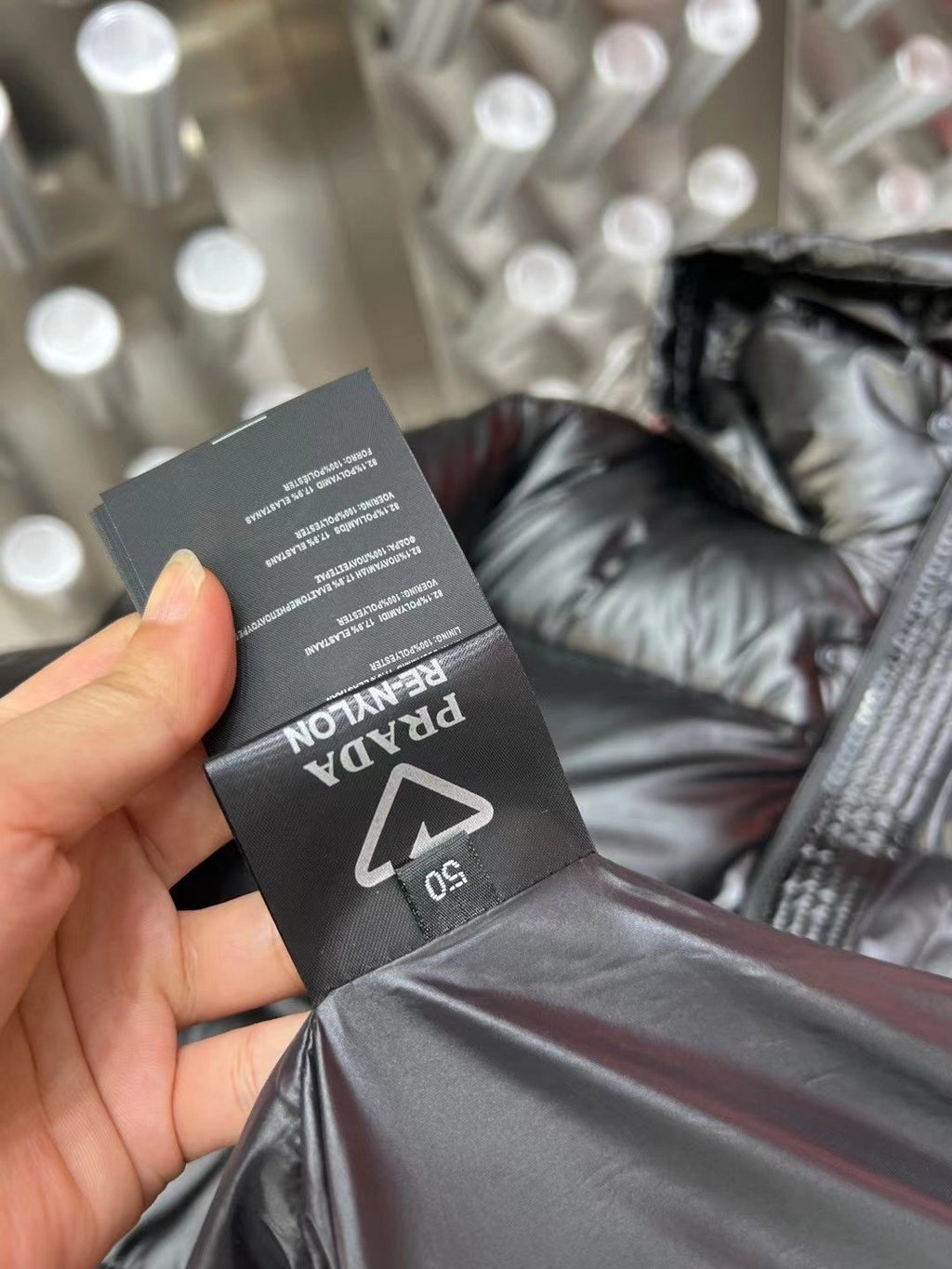 Prada Black Hooded Glossy Quilted Puffer Jacket