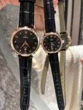 Omega Rose Gold Black Dial Black Strap Couple Watch Set