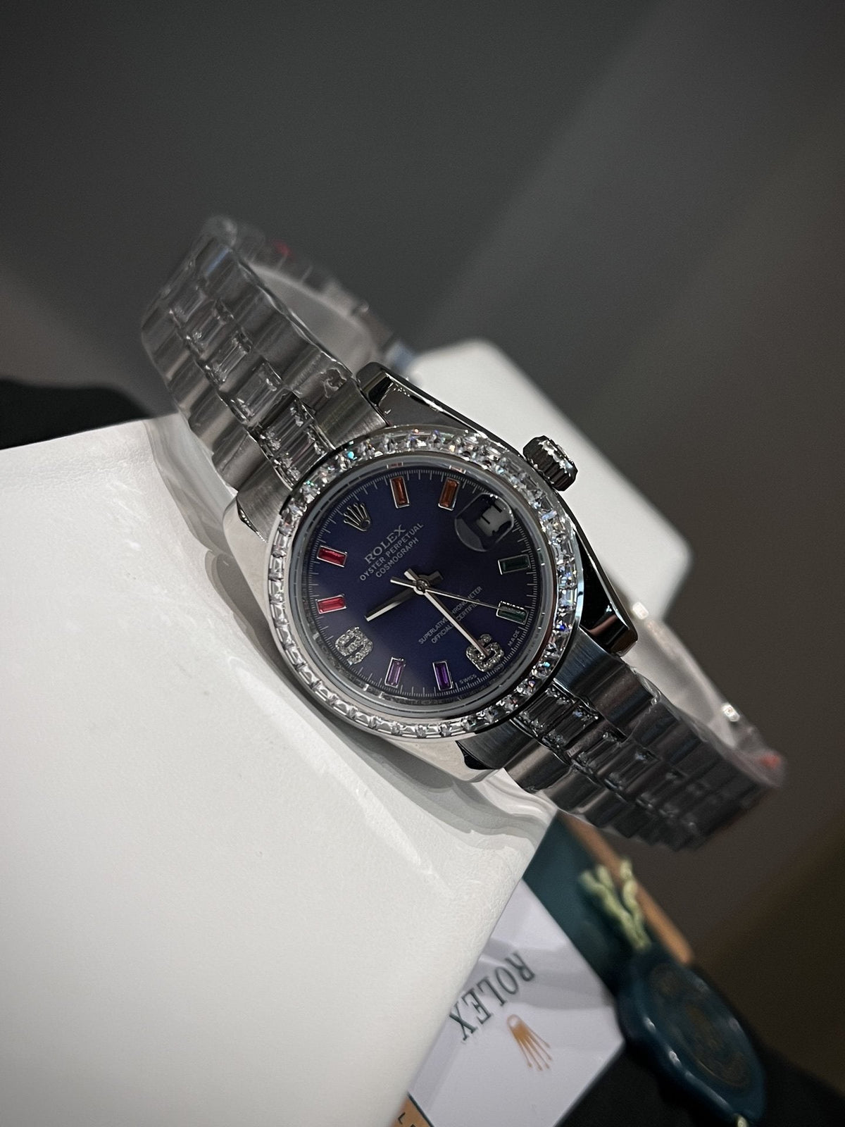 Rolex Silver Blue Dial Bracelet Watch