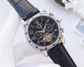Patek Philippe Silver Blue Black Dial Leather Strap Watch