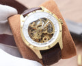 Longines Gold White Leather Strap Watch
