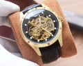 Longines Gold Black Leather Strap Watch