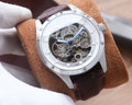 Longines Silver White Leather Strap Watch