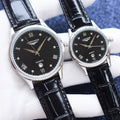 Longines Black Dial Leather Strap Couple Watch Set