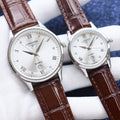 Longines Brown White Dial Leather Brown Couple Watch Set