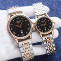 Longines Rose Gold Silver Black Dial Bracelet Couple Watch Set