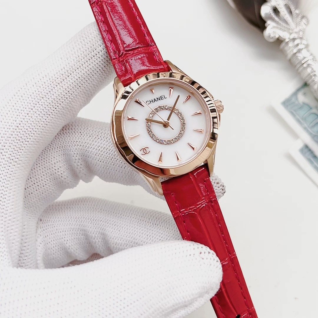 Chanel Red Strap Rose Gold-Tone Watch