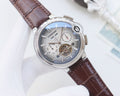 Cartier Brown Silver Dial Leather Strap Watch