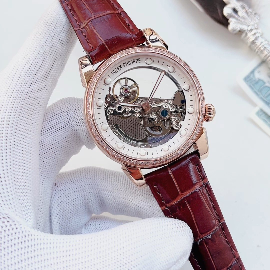 Patek Philippe Rose Gold Burgundy Strap Watch