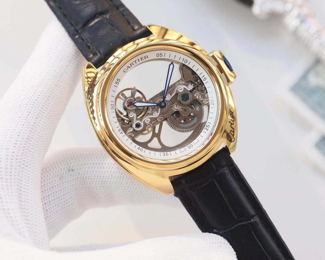 Cartier Gold Black Strap Watch