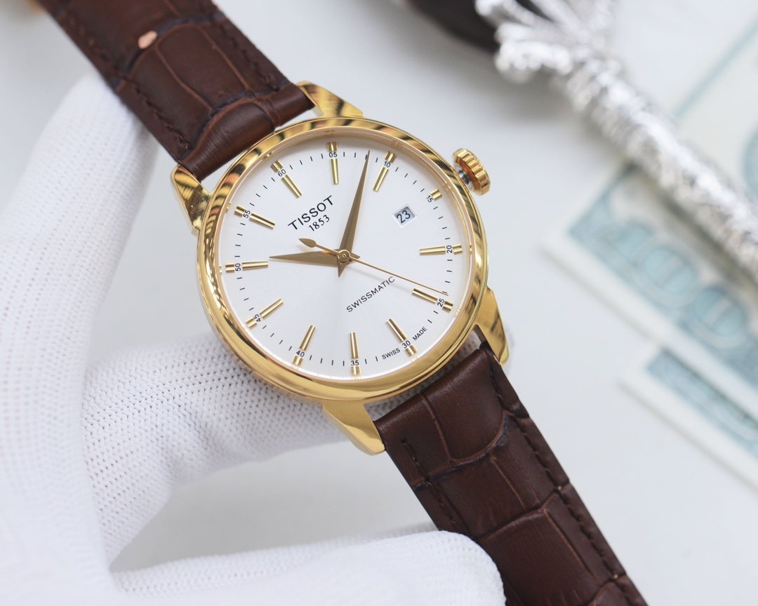 Tissot Gold Brown White Dial Strap Watch
