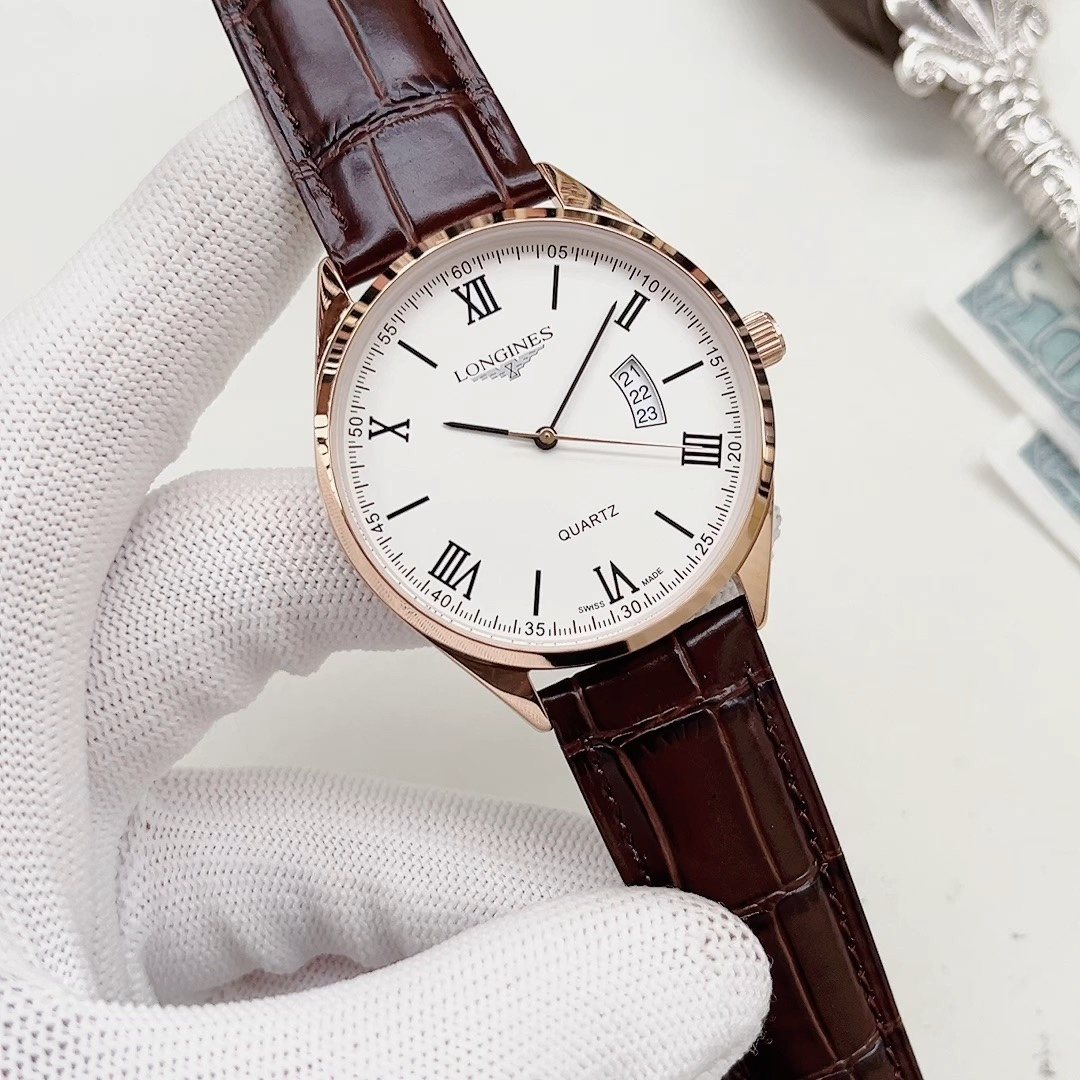 Longines Rose Gold-Tone Brown Strap Couple Watch Set