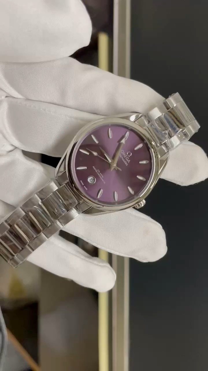 Omega Purple Dial Metal Bracelet Watch