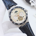 Patek Philippe Blue Silver Leather Strap Watch