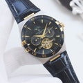 Patek Philippe Blue Gold Black Dial Leather Strap Watch