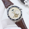 Patek Philippe Brown Silver Leather Strap Watch