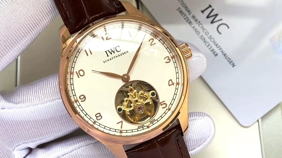 IWC White Dial Brown Strap Watch