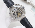 Cartier Silver Black Leather Strap Watch