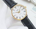 Longines Black Gold White Dial Leather Strap Watch