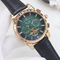 Patek Philippe Gold Black Green Dial Strap Watch