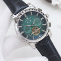 Patek Philippe Silver Black Green Dial Strap Watch