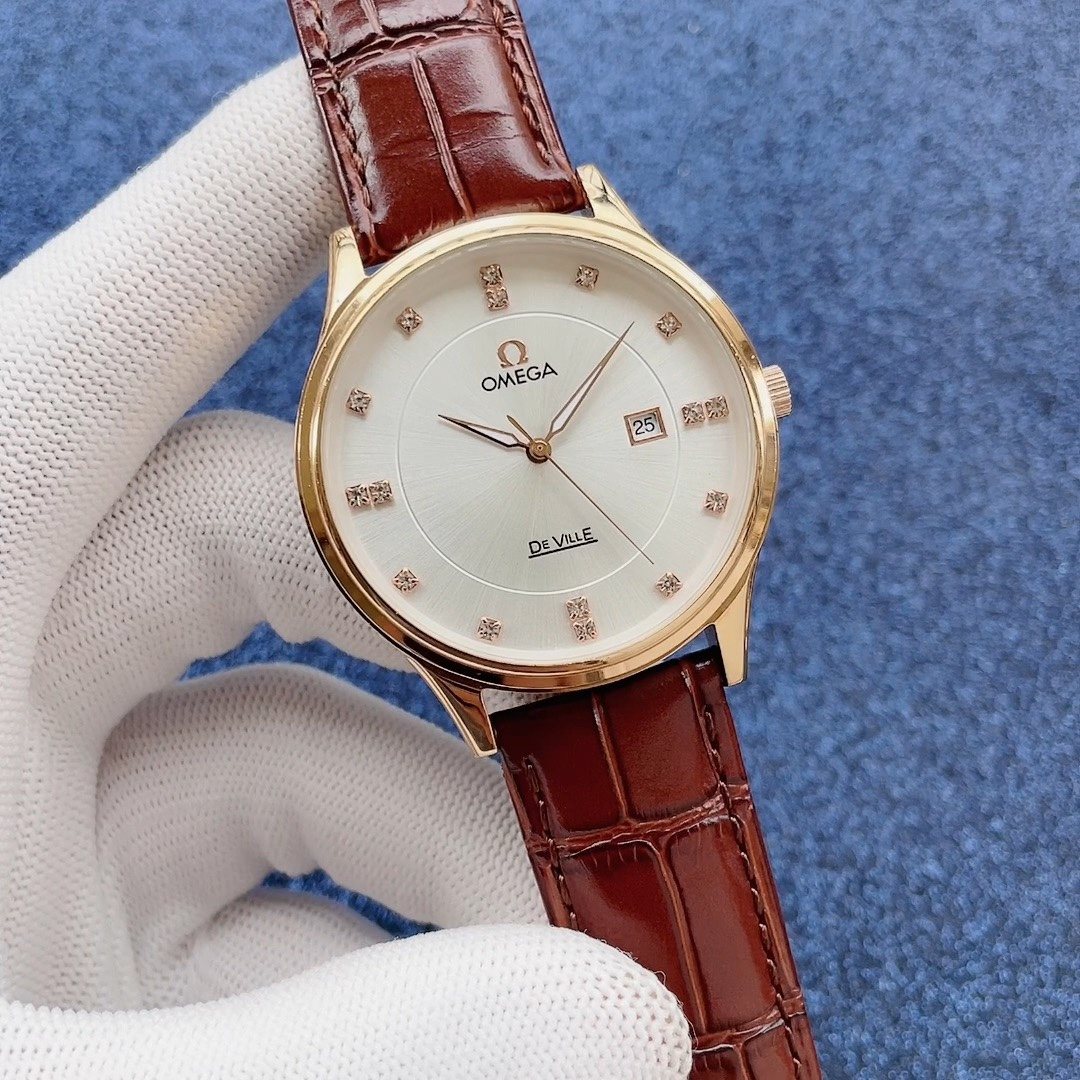 OMEGA Brown Leather Strap Watch