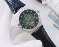 OMEGA Silver Black Green Dial Strap Watch