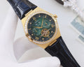 OMEGA Gold Black Green Dial Strap Watch