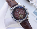 Omega Silver Blue Brown Dial Strap Watch