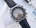 Omega Silver Black Blue Dial Strap Watch