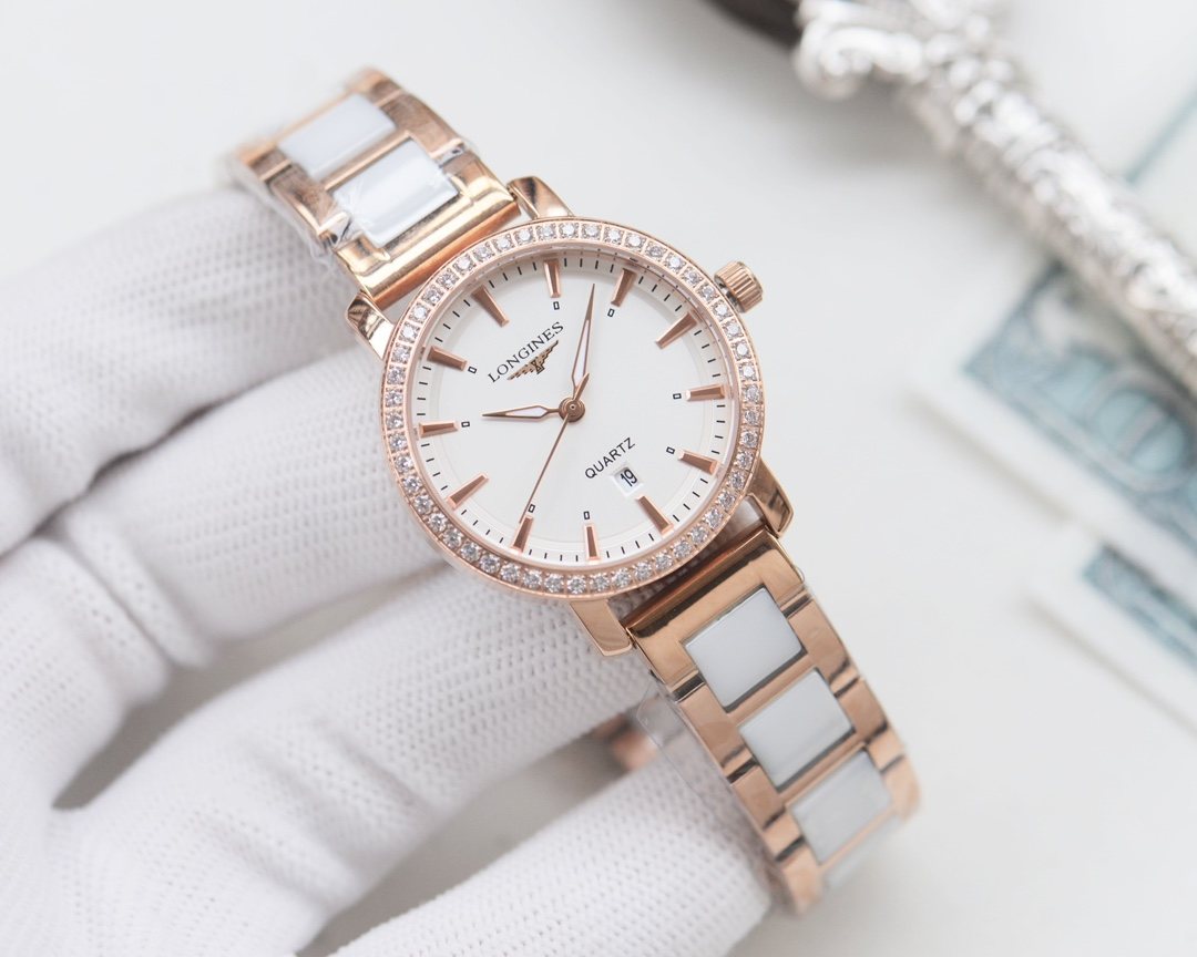 Longines Rose Gold White Dial Bracelet Watch