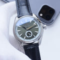 OMEGA Black Silver Green Dial Leather Strap Watch
