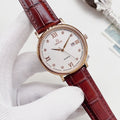 OMEGA Burgundy Leather Strap Couple Watch Set